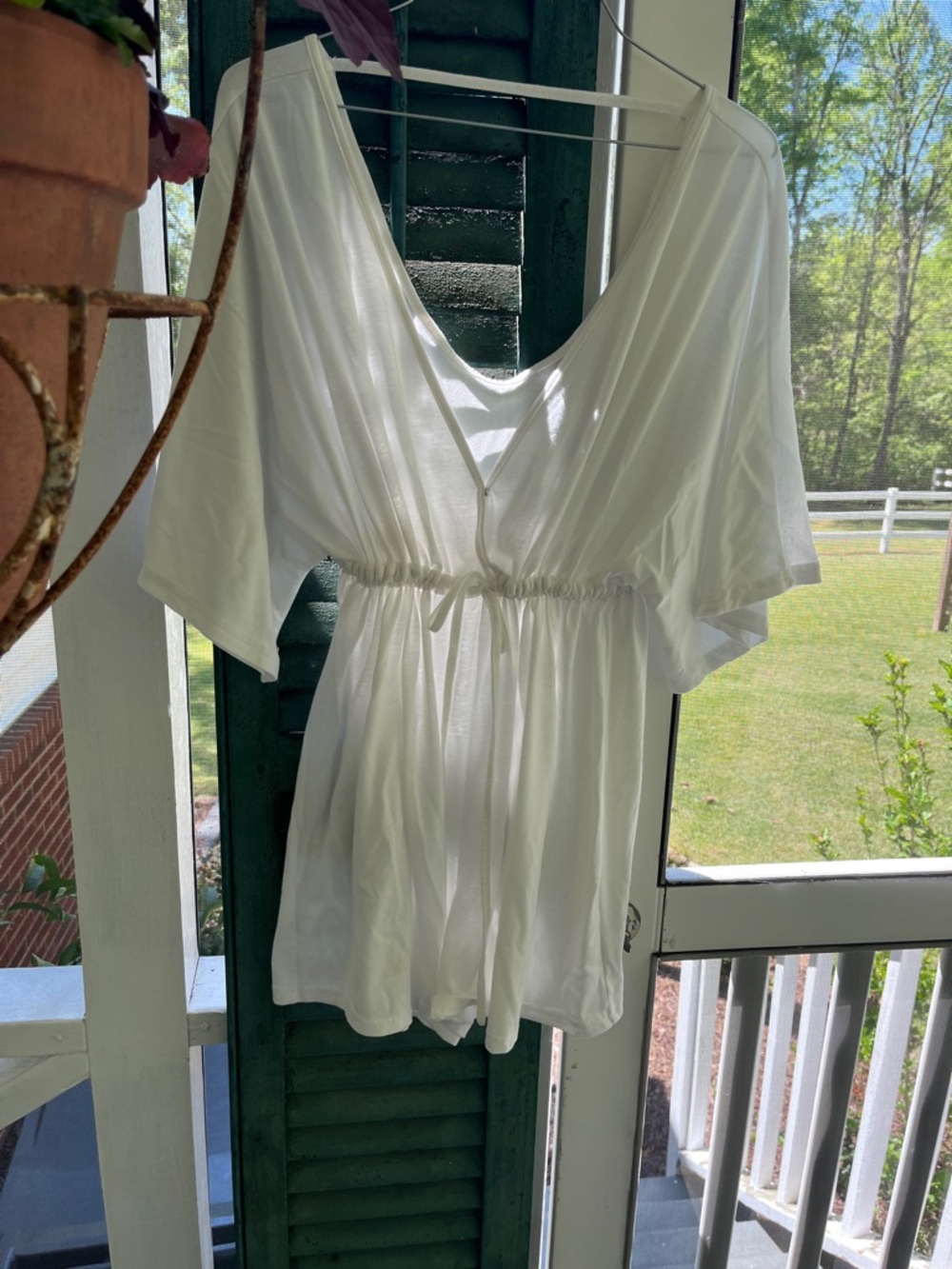 White V-Neck Drawstring Waist Women’s cover up romper